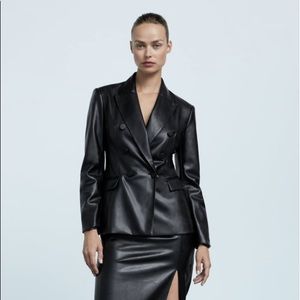 Zara faux leather double breasted blazer